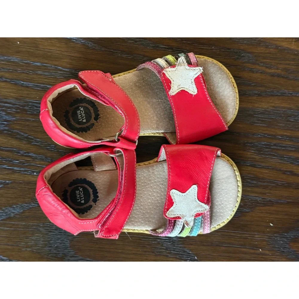 Livie & Luca Star Rainbow Sandals Kids Size 12 Red Good Leather Hook and Loop